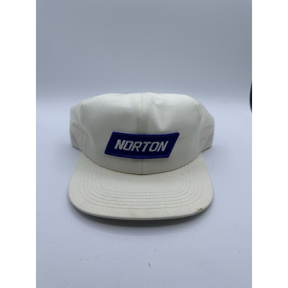 Vintage Norton Abrasives Trucker Hat Snapback Mesh Patch USA Workwear White